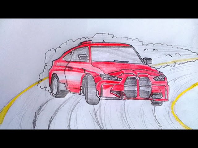 Easiest way to draw a BMW M4 drifting - JDM Car Sketch Tutorial