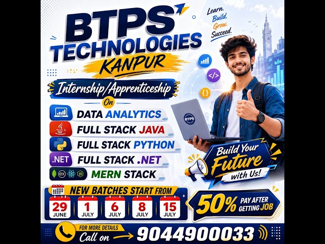 💼 50% Fee After Getting Job | Internship Program in Java, Python, .NET, MERN & Data Analytics | BTPS