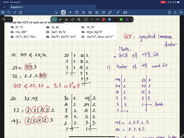 Algebra 3.1 greatest common factor GCF