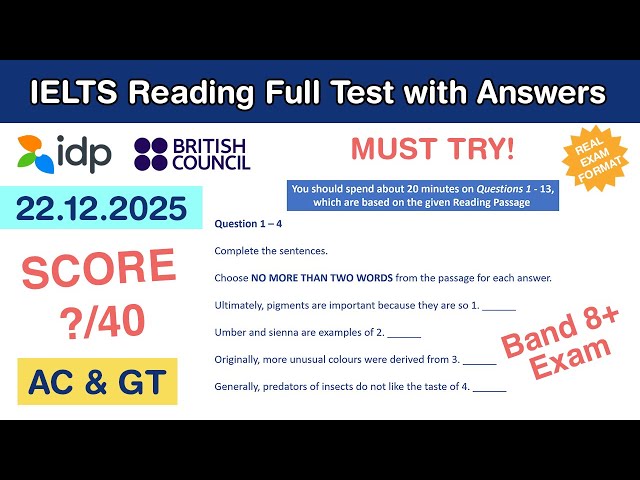 IELTS Reading Practice Test with Answers 22.12.2025 - Test #104