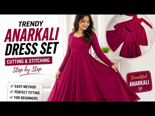 Beautiful Anarkali Dress Cutting & Stitching Tutorial | Easy Step-by-Step Malayalam | DIY Anarkali 