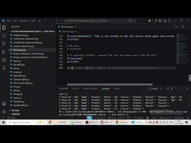 Python Lecture Batch 2: Dictionary Methods, Dictionary Operation Loop, Membership, Nested Dictionary