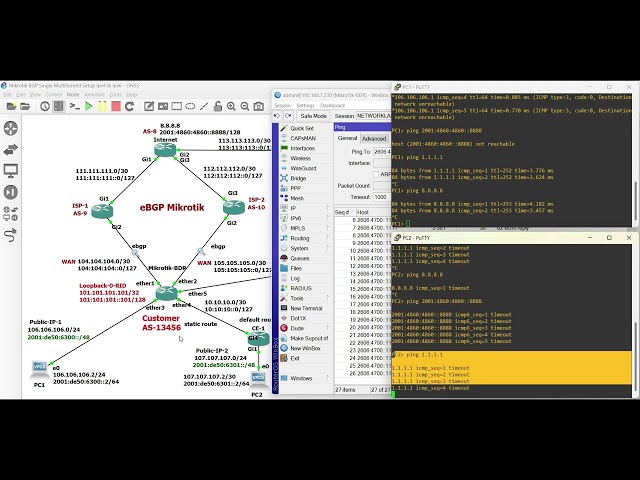 Mikrotik eBGP Configuration V7 (ipv4 & ipv6) AS-PATH-PREPENDING, LOCAL-PREF, AS-PATH FILTERING