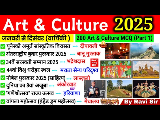 Art and Culture 2025 (Jan to Dec) | कला एवं संस्कृति Current Affairs 2025 | UNESCO Sites, Festivals
