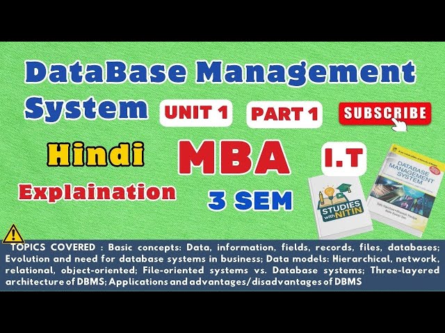 Database Management System || Unit 1- Part 1 || MBA IT 3rd SEM || Studies With NITIN || What is D...