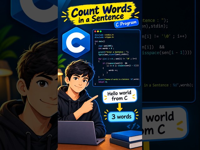 C Programming: Count Words in a Sentence 🔥 | Easy C Program for Beginners #shorts