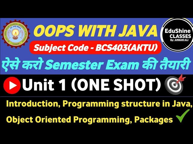 OOPS With Java Unit 1 One shot | Object Oriented Programming With Java Unit 1 One shot BCS403|RRSIMT