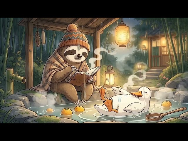 Cozy Hot Spring Rain 🌧️ 🦥 Lofi Beats to Relax / Study / Sleep to [ Ghibli Aesthetic ]