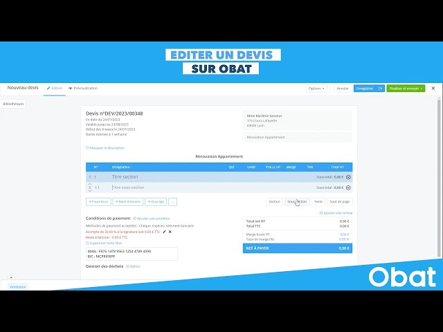 📈Comment éditer un devis de chantier avec Obat