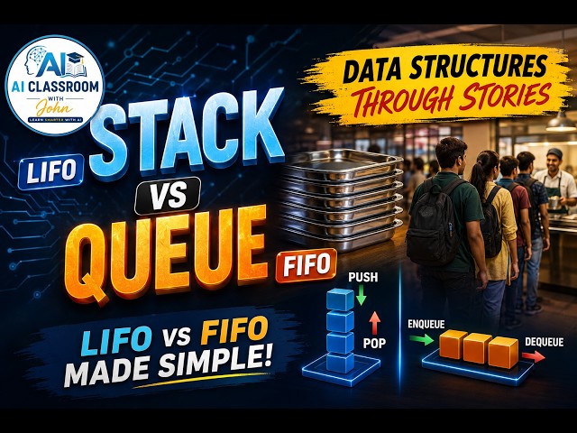 Stack vs Queue - Through a Story | LIFO vs FIFO | Data Structures Made Easy | AI Classroom with John
