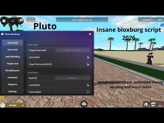 Undetected Bloxburg script 2026, autofarm, autobuild, bypass money sending limit, and more (Pluto)