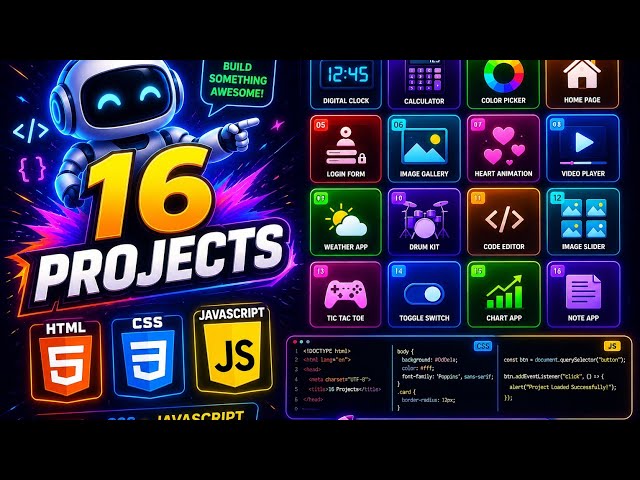 🚀 16 HTML CSS JavaScript Projects for Beginners & Intermediate Developers | Build Real Projects|