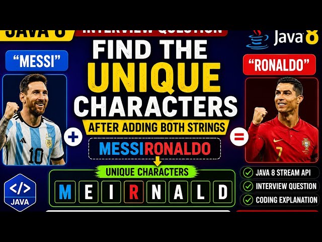 MESSI❤️+ RONALDO 😍 Java 8 Interview Question 🔥 Find Unique Characters Using Stream API ⚡❤️❤️