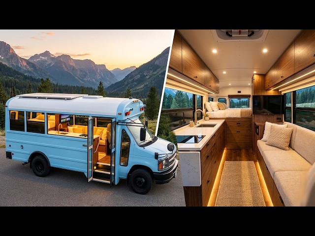 Inside a Luxury SHORT School Bus Conversion - Modern Skoolie Build