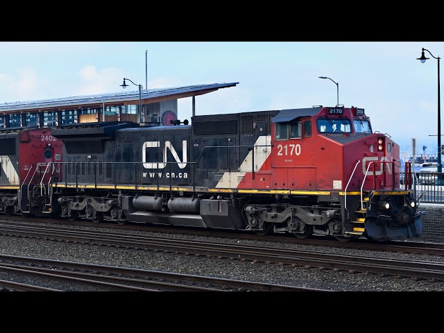 Canadian National Dash-8 Locomotives Pull A Grain Train