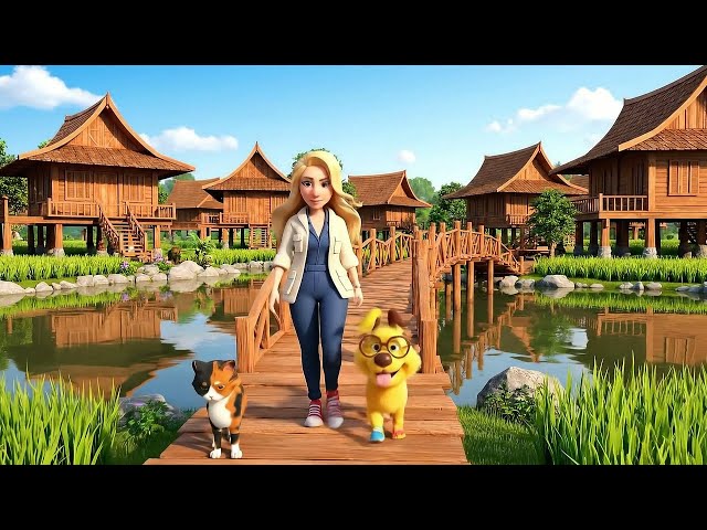 3D Animation: Elara, Dash & Sable's Epic Village Pond Adventure with Frogs!