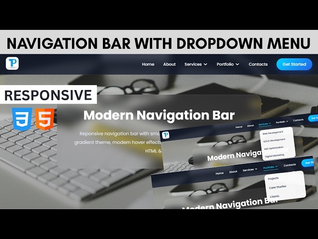 Responsive Navigation Bar with Dropdown Menu Using HTML CSS | Modern Navbar Design