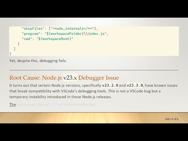 Fixing VSCode Debugging Issues with Node.js v23.x Versions