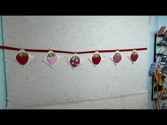 Let’s make an Easy Bunting out of Fabric Strawberry Themed.