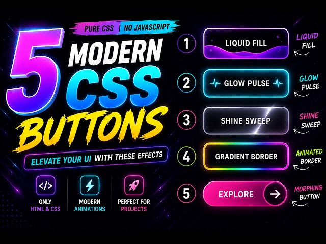 5 Modern CSS Button Animations Using Only HTML & CSS 🔥
