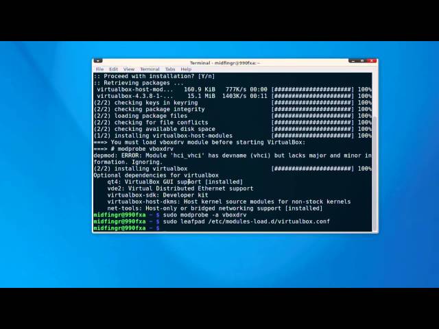 Quick Install: Virtualbox in Arch Linux