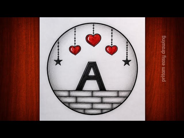  Letter "A" Aesthetic Drawing with Hanging Hearts | Easy Pencil Art