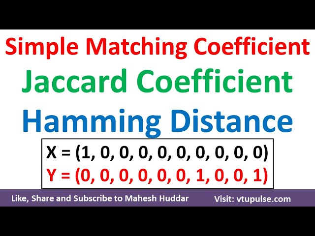 Simple Matching Coefficient SMC Jaccard Coefficient & Hamming Distance Solved Example Mahesh Huddar