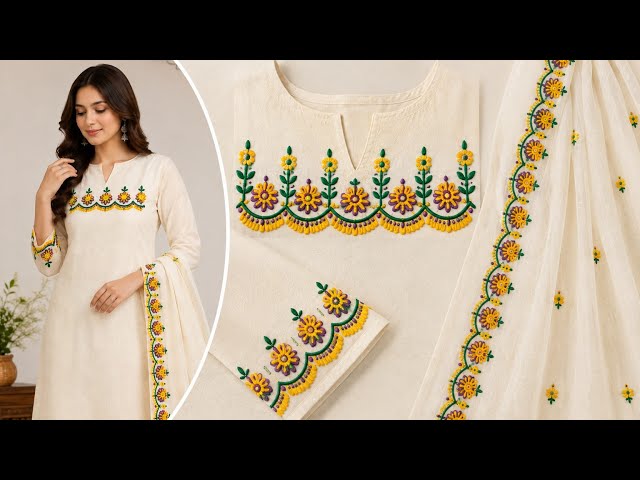 Gorgeous Embroidery Border Design for Beginners #embroidery #beginners #viral #artisanskills