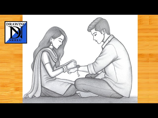 A Brother and Sister on Raksha Bandhan | Pencil sketch for beginner | Rakhi Special Drawing