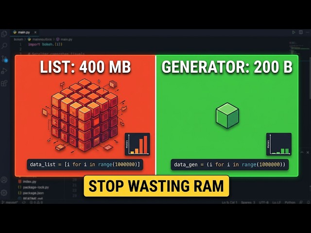 Python Generators Explained in 5 Minutes (400 MB vs 200 Bytes)