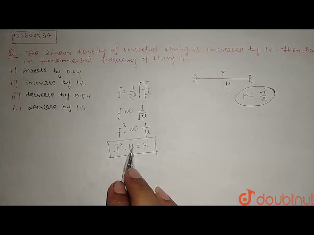 The linear density of a stretched string is increased by 1%. Then the change in fundamental