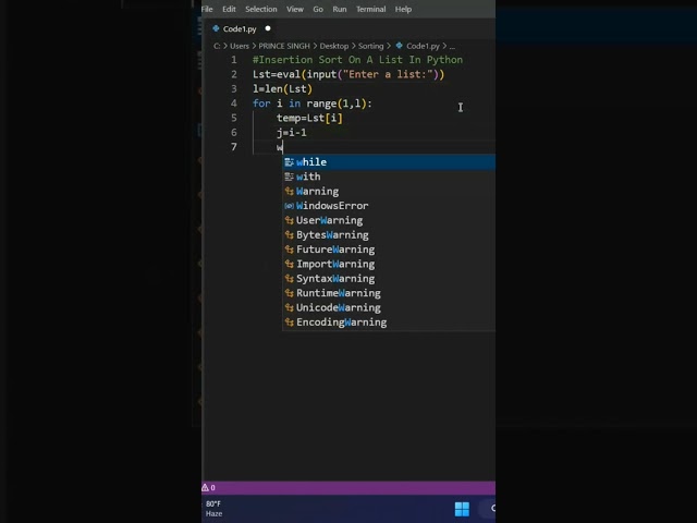 Insertion Sort On A List In Python | THE CODING GUIDE 😊