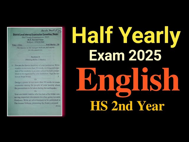 Half Yearly Exam 2025 | English| Class 12 | HS 2026| You can learn 
