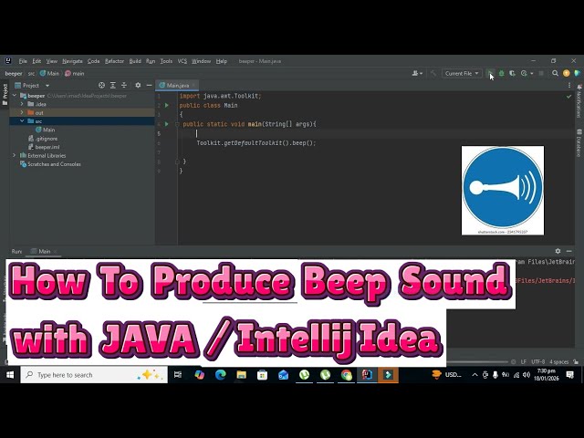 How to produce beep sound with java in intellij idea | beep sound in java