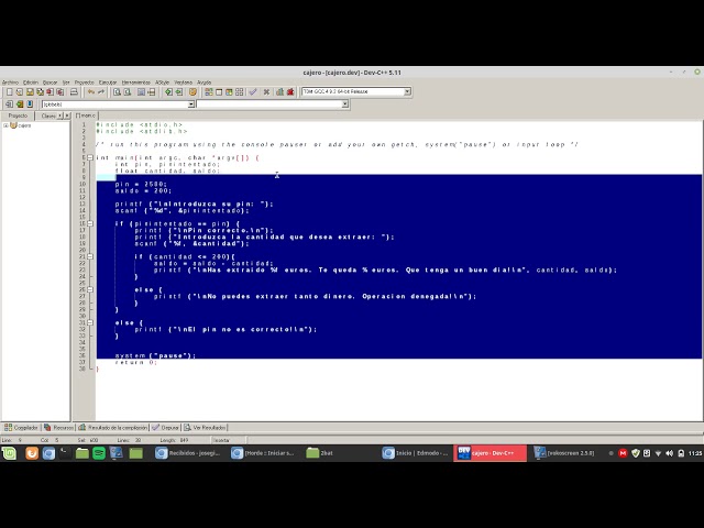 PROGRAMA CAJERO AUTOMATICO EN C CON DEV C++