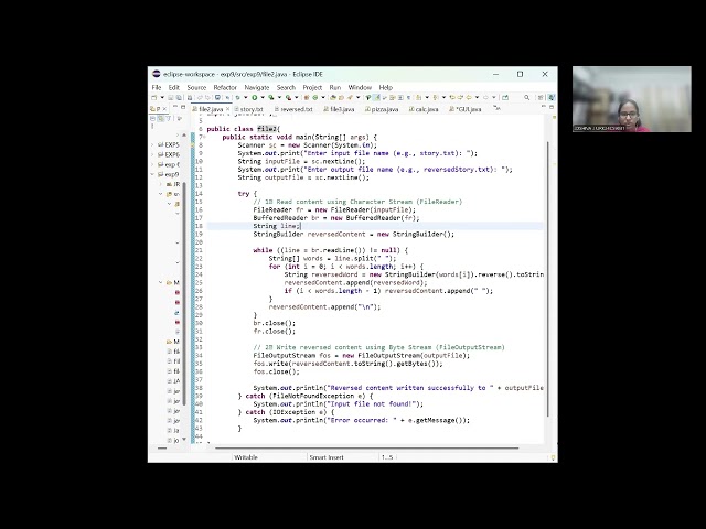 Ex. No.9 Input / Output Handling using Java------reversing content from a file