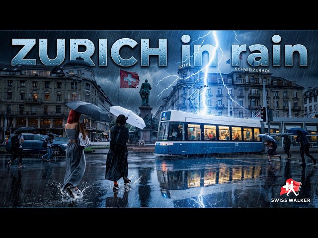 ZURICH Walking in the Rain: Caught in a Massive City Storm! ⛈️🇨🇭