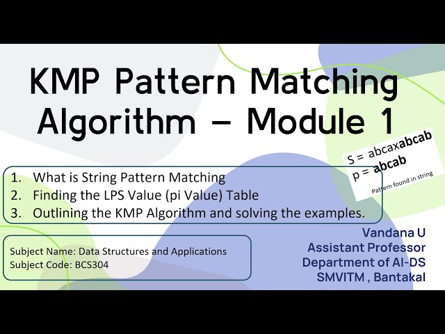 KMP(Knuth,Morris and Pratt) Pattern Matching Algorithm - Data Structures - Module -1 - BCS304
