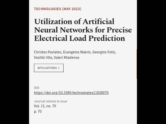 Utilization of Artificial Neural Networks for Precise Electrical Load Prediction | RTCL.TV