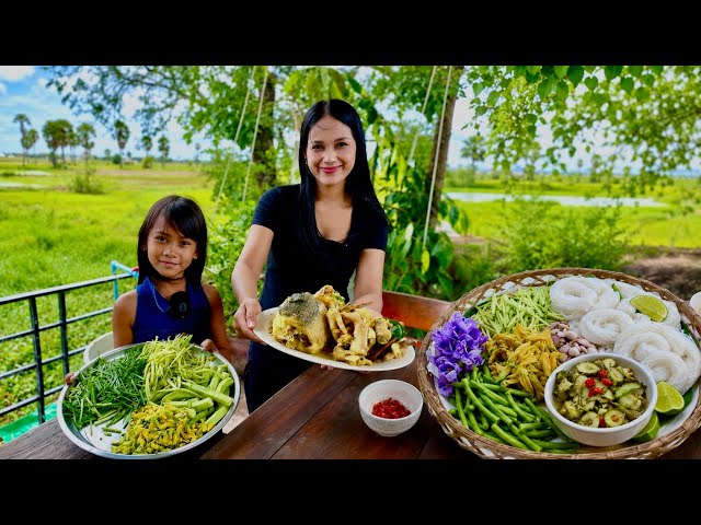 My Daughter Help Me Cook New Rice Noodle Soup| Nom-Bon-Chok Sros