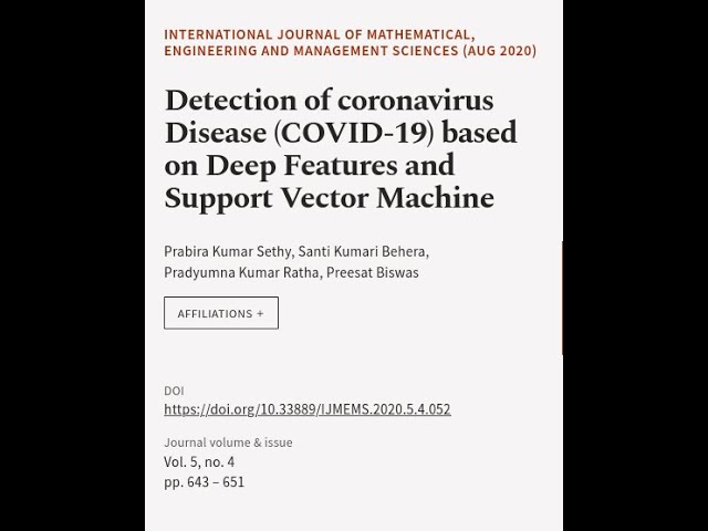 Detection of coronavirus Disease (COVID-19) based on Deep Features and Support Vector... | RTCL.TV