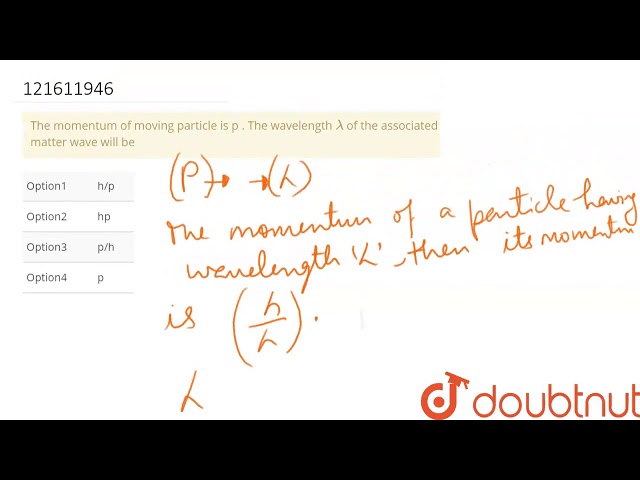 The momentum of moving particle is p . The wavelength `lambda` of the associated