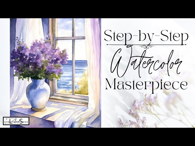 BREATHTAKING Step-by-Step Watercolor Landscape/Still Life Painting! Outline Available!!