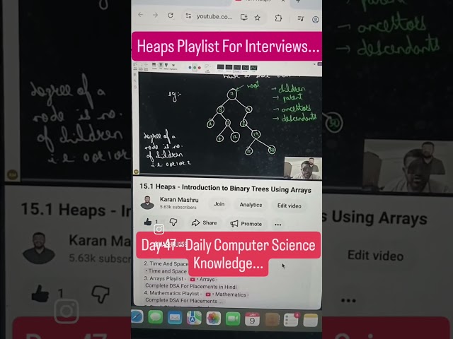 Heaps Playlist For Interviews... #shorts #ytshorts #heaps #binaryTrees #priorityqueue