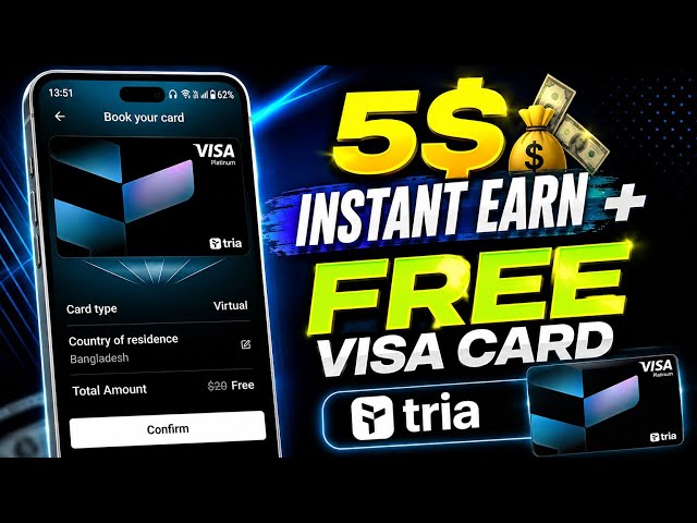 💳 Tria FREE Visa Card + $5 Instant Earn | Full Tutorial Bangla