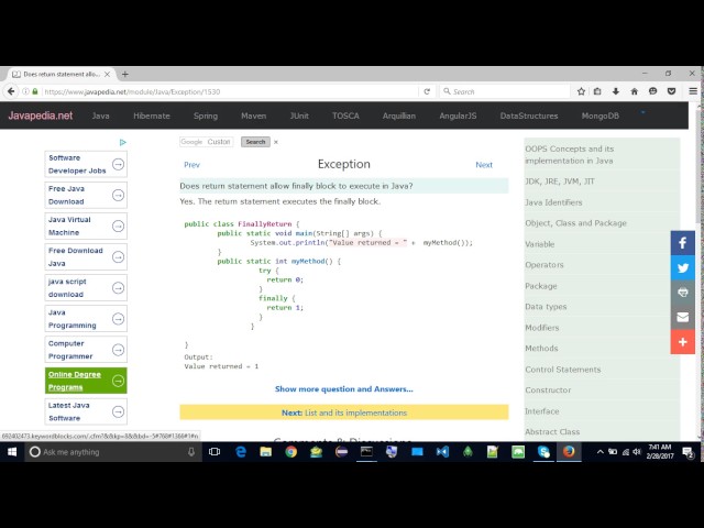 Does return statement allow finally block to execute in Java? | javapedia.net