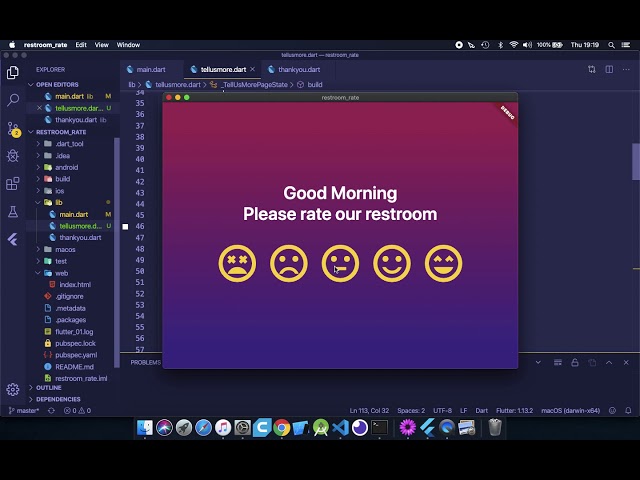 Restroom Rate aka Instant Feedback use Flutter to create Mobile App or Web App for kiosk