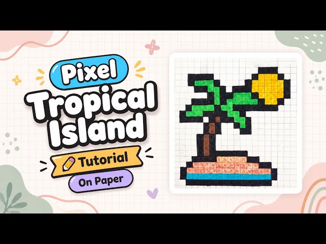 Easy Pixel Tropical Island 🏝Drawing on Grid Paper | Step-by-Step Tutorial ##pixelart #tutorial #art 
