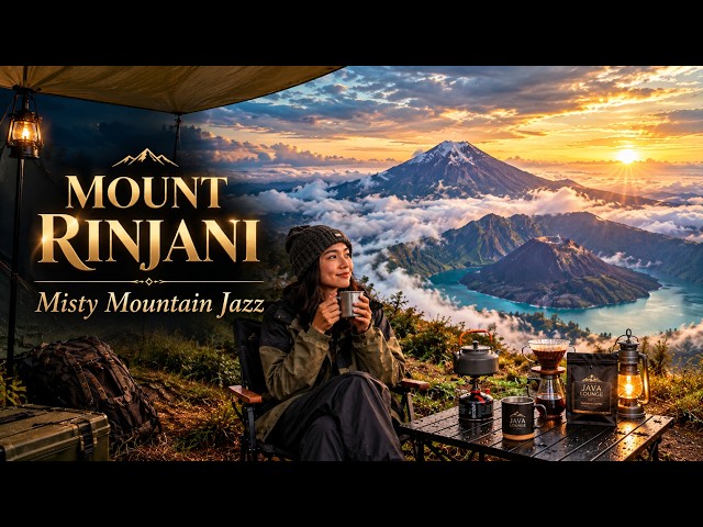 Mount Rinjani Misty Jazz 🌋☕ | Mountain Coffee Vibes, Sea of Clouds & Smooth Jazz