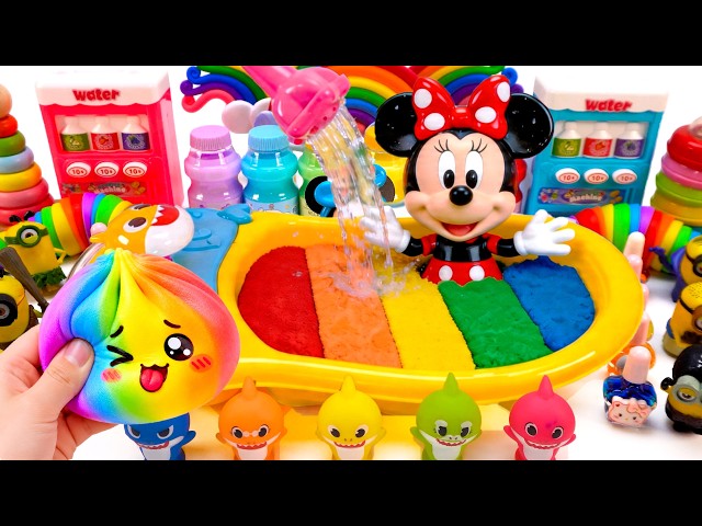 Satisfying Rainbow Play Doh Bath Time with Disney Mickey Mouse Cutting ASMR 🦈🌈 Kinetic Sand ASMR